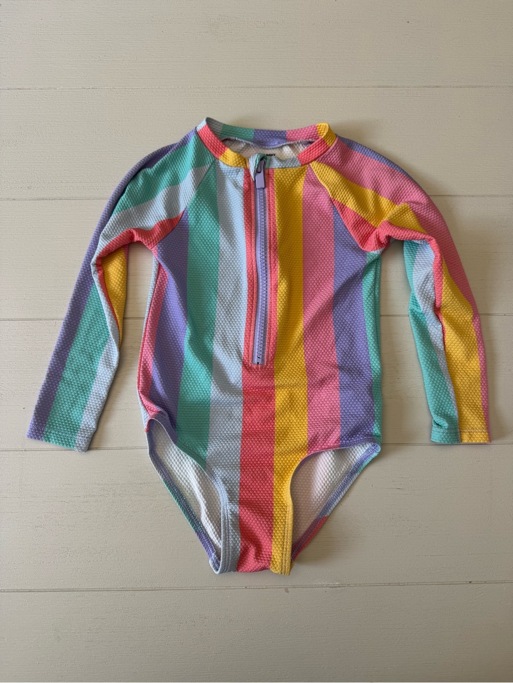 Old Navy Girls Multi-Color Stripe Long-Sleeve Swimsuit